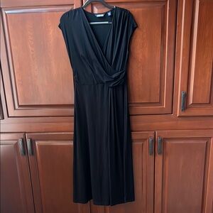 Lands' End Black Sheath Maxi Dress V-Neck Cap Sleeve